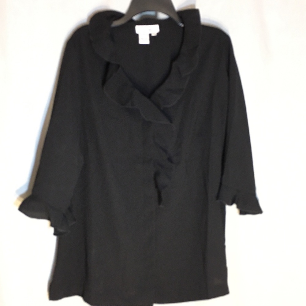 SILHOUETTES Black Ruffle V Neck Top Size XL